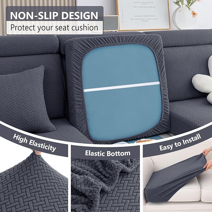 hyha Waterproof Couch Cushion Covers, Wear Resistant Couch Cover, Anti Slip Sofa Slipcovers Washable, Soft Thick Jacquard Furniture Protector for Pets Dog (1 Piece for Medium, Grey)