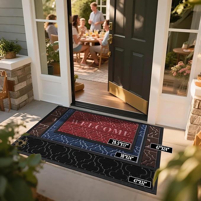Yimobra Welcome Mat Outdoor Indoor, All-Season Waterproof Front Door Mat Outside Entrance, All-Weather Heavy Duty Non-Slip Doormat, Low Profile Porch Patio Entrance Mats, 47x24, Blue