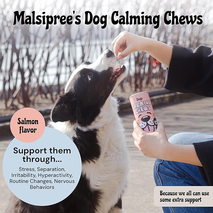 MalsiPree Calming Chews for Dogs - 145 pcs Salmon - Helps Regulate Mood - Anxiety Relief Treats - No Sedative Effect - Freeze Dried - with Passion Flower & Melatonin