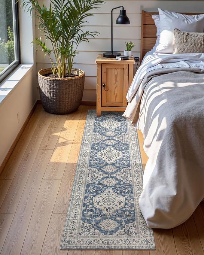 Lahome Oriental Hallway Runner Rug Non Slip, 2.5x8 Kitchen Washable Runner Soft Hallway Rug, Traditional Ultra-Thin Carpet for Bathroom Entryway ‎Laundry Room Eleanor, Blue