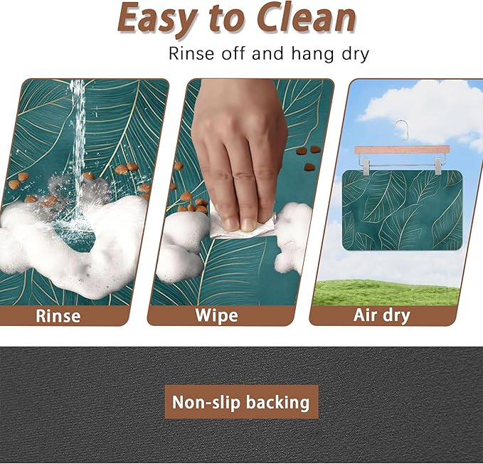 Tropical Palm Leaves Dog Food Mat for Floors,Absorbent Quick-Dry Pet Feeding Mat,Cat Dog Bowl Mats for Food and Water,Non-Slip Pet Accessories Supplies 16"x24"