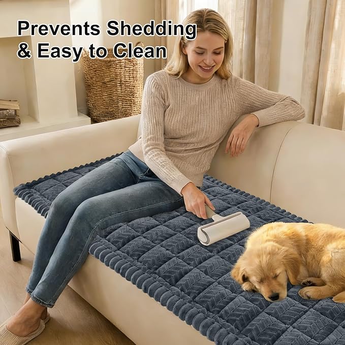 Smiry Non Slip Couch Covers for Dogs, Fuzzy Pet Couch Covers for 2-3 Cushion Sofa Pet Friendly, Soft Sofa Slipcovers Cushion Furniture Protector Washable (Dark Grey, 43" x 63")