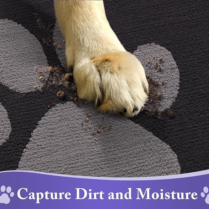 Buganda Dog Door Mat for Muddy Paws, Absorbent Dirt Trapper Non Slip Indoor Doormats, Washable Low-Profile Mat for Mud Dogs, Entryway Carpet for Inside Floor (48x30 Inches, Black and Grey)