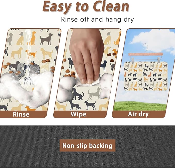 Cute Dog Cat Food Mat,Color Silhouette Absorbent Pet Feeding Mat with Rubber Backing,Non-Slip Water Bowl Placemat,Indoor Pet Accessories Supplies 12"x20"