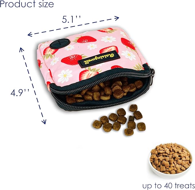 Raisingwell Dog Treat Pouch for Pet Walking and Training with Clicker Poop Bags Small Fanny Zipper Pack Holder for Puppy Snack Dispenser Kit for Leash and Outdoor Use (Strawberry)