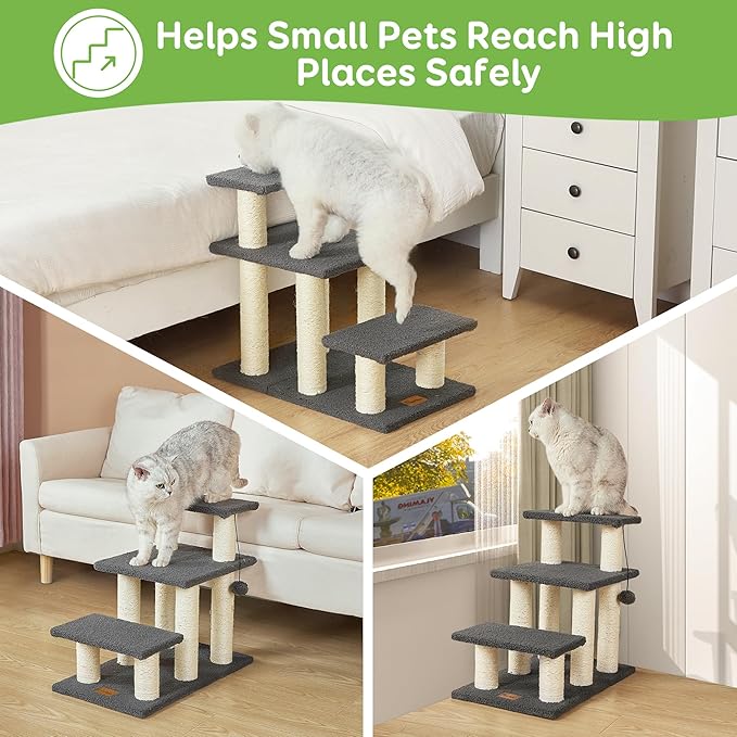 Pawque Dog Stairs & Cat Scratching Post Pet Steps for High Beds Couch, High-Strength Boards Holds up to 150 lbs for Indoor Small Cats Kittens Dogs Climbing Playing, 3 Combination Options, 3 Steps-Grey