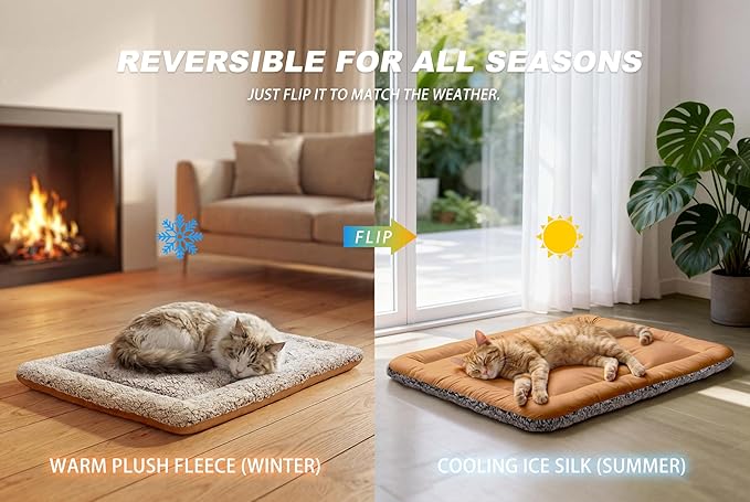 Dog Cooling Mat, Self Warming Cat Bed, Reversible Warm & Cooling Cat Bed, Winter Warm Cat Pad & Summer Cooling Cat Mat for Kittens & Small Dogs, Perfect for Crates, Beds & Sofas, Dark Brown, 18" x 24"