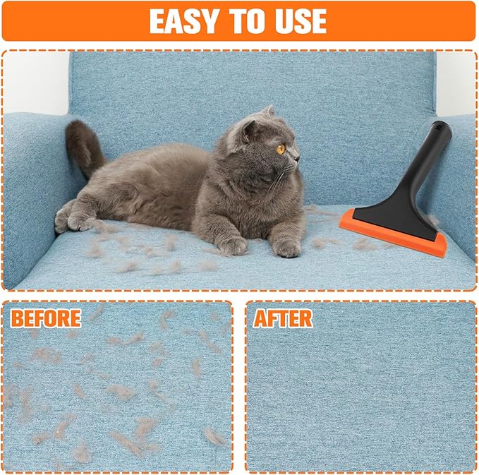 Astfys Silicone Pet Hair Removal,Pet Hair Rubber Carpet Rake Cat Dog Hair Remover with 8in Long Handle Pet Hair Remover for Furniture Couch Carpet