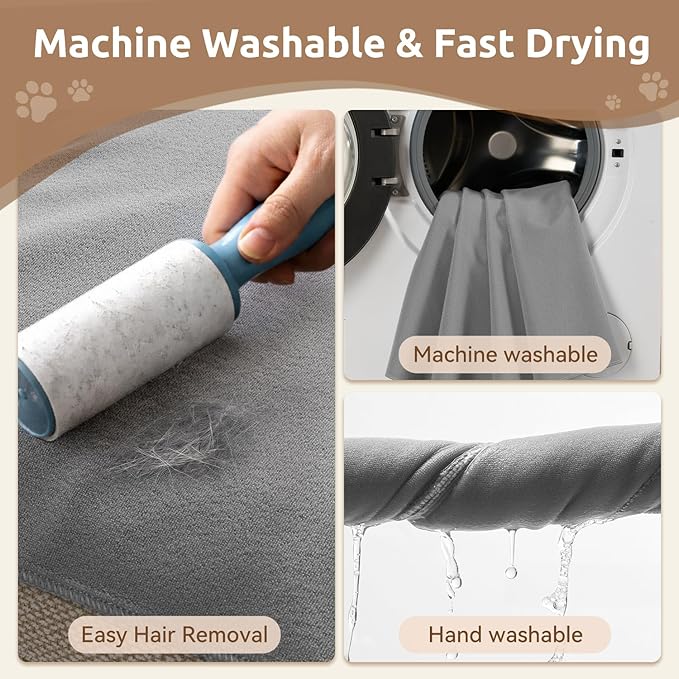 MontVoo Washable Dog Bed Cover, Absorbent Quick Dry Pet Bed Sheet, Easy Hair Removal Couch Covers for Dogs/Cats, 20x20 Inches, Waterproof PU Backing Dog Bed Mat for Car Seat, Cover Only, Grey