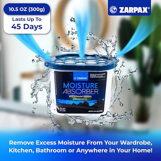 Moisture Absorber Activated Charcoal 10.5 oz/300g | Removes Moisture, Damp, Humidity & Odors | Odor Absorber | Moisture Trap for Bathroom, Closet, Kitchen & Small Spaces | Set of 6