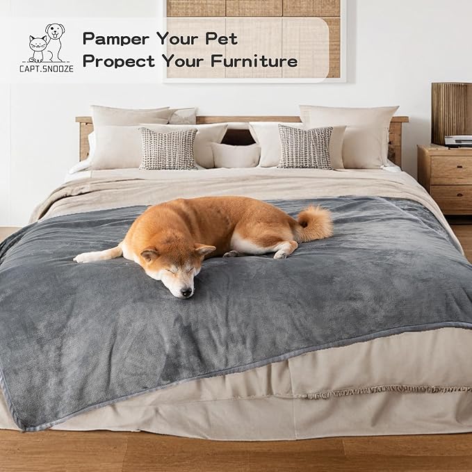 CAPT.SNOOZE Waterproof Dog Blankets Dark Grey Pet Blanket 60"x80", Soft Fluffy Sofa Car Bed Protector, Reversible Leakproof Flannel Washable Dog Blanket for Large Dogs