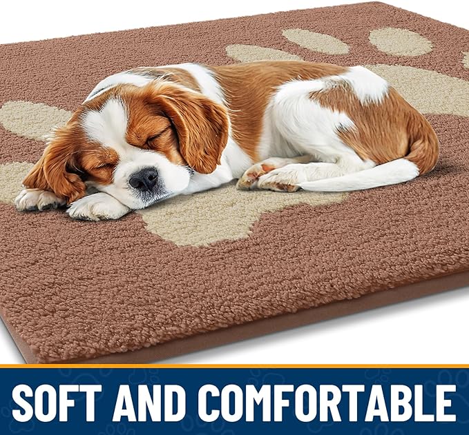 Smiry Dog Door Mat for Muddy Paws, Absorbs Moisture and Dirt, Low-Profile Entryway Mat with Non-Slip Backing, Entry Indoor Outdoor Doormat for Inside Floor (30x20 Inches, Camel, Paw)
