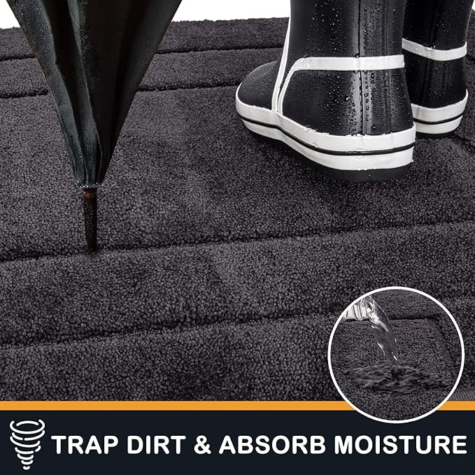 PURRUGS Dirt Trapping Door Mat 32" x 70", Non-Slip/Skid Machine Washable Entryway Rug, Dog Doormat, Super Absorbent Welcome Mat for Muddy Wet Shoes and Paws, Charcoal