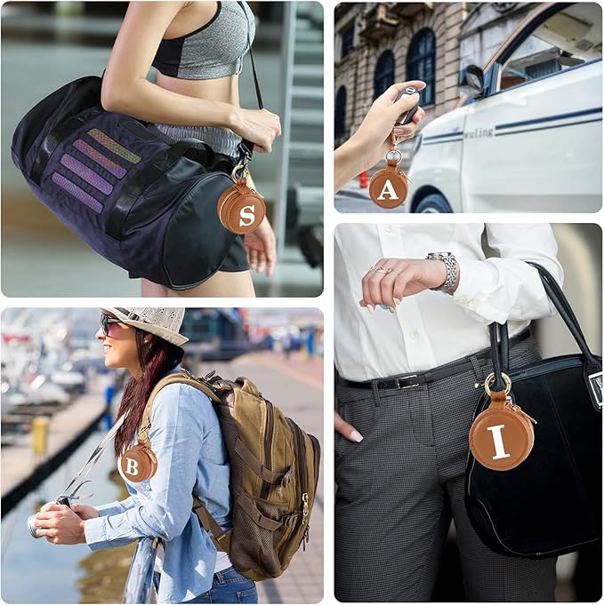 Mini Initial Travel Jewelry Case Ring Holder, Brown Faux Leather Small Jewelry Organizer Box Gifts for Women Girls Nurse Teacher, Gym Travel Accessories Keychain Pouch for Earrings Rings Necklace I
