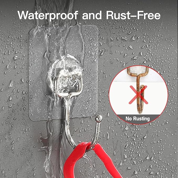 Large Adhesive Hooks for Hanging Heavy Duty 44 lb(Max) 30 Pack, 304 Stainless Steel Self Adhesive Sticky Hooks Waterproof Wall Hook for Home Bathroom Shower Kitchen Outdoor Utility Hook