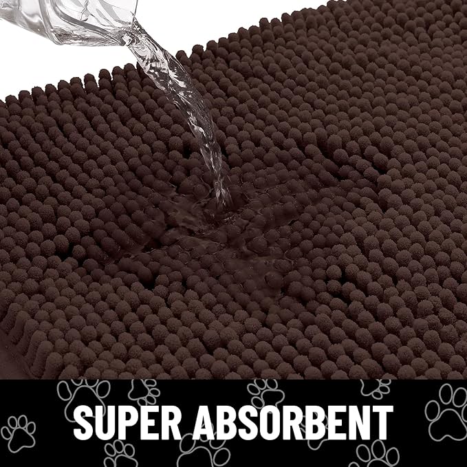 Smiry Dog Door Mat for Muddy Paws, Absorbent Dirt Trapper Non Slip Quick Dry Washable Chenille Mat for Mud Dogs, Entry Rug for Indoor and Outdoor (47x32 Inches, Brown and Black)