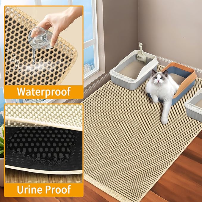 Extra Large Cat Litter Mats, XL 47"x28" Litter Trapping Mat for Cat,Litter Box Matt for indoor, 2 Layer Catcher Rug,Waterproof Urine Proof,Clean Easily,Non-Slip