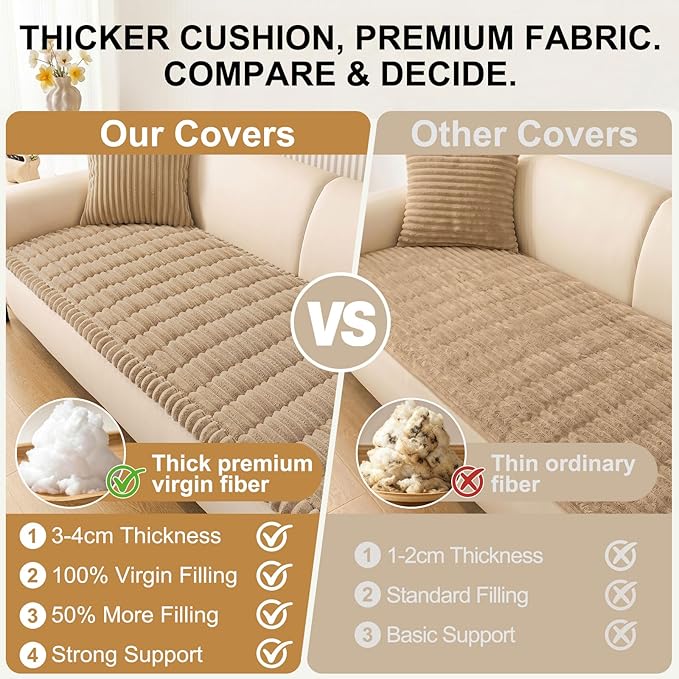 Smiry Couch Cover for Dogs, Non Slip Washable Sofa Protector for Pets, Soft Furniture Cover for Pet, Stylish Sofa Covers, Cozy Protect Against Fur, Dirt & Everyday Messes (Khaki, 43" x 63")