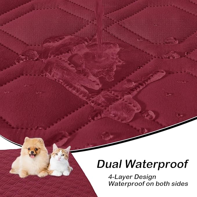 hyha Waterproof Dog Bed Blanket, Soft Pet Blankets, Waterproof Couch Cover for Dogs, Reversible Sofa Covers Washable for Furniture (30x53 Inch, Wine Red/Beige)