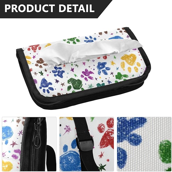 Car Tissue Holder Car Napkin Holder Car Tissue Box Dispenser Storage Case Sun Visor Mask Holder with Adjustable Straps Reusable Refillable Paw Prints and Stars