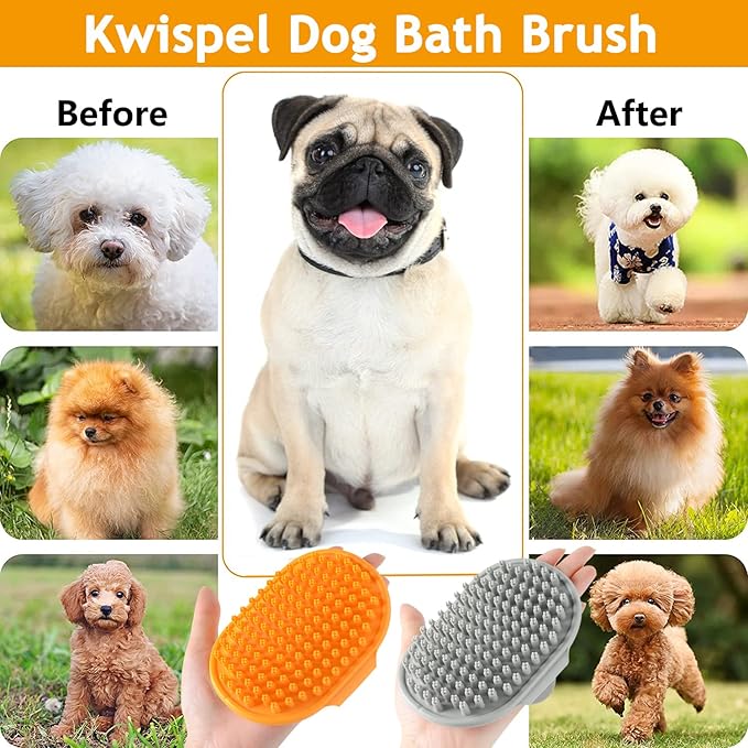 Dog Grooming Brush, Pet Shampoo Bath Brush Shedding Soothing Massage Rubber Comb with Adjustable Ring Handle for Long Short Haired Dogs and Cats 2pcs
