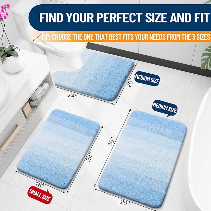 OLANLY Bathroom Rugs Mat 47x24, Extra Soft Absorbent Microfiber Bath Rugs, Rubber Backing, Quick Dry, Machine Washable Bath Mats for Bathroom Floor, Tub and Shower, Home Decor Accessories, Sky Blue