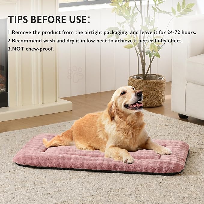 Dog Bed Mat Crate Pad for Large Dogs, Washable Soft Pet Sleeping Mat Kennel Pad with 3D Bubble Pattern, Dusty Pink, 42"x 28"