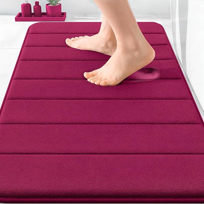 OLANLY Memory Foam Bath Mat 30x20, Super Soft Absorbent Bathroom Rugs, Quick Dry, Machine Washable Shower Floor Rugs, Bathmat Carpet, Bathroom Home Decor Accessories, Burgundy