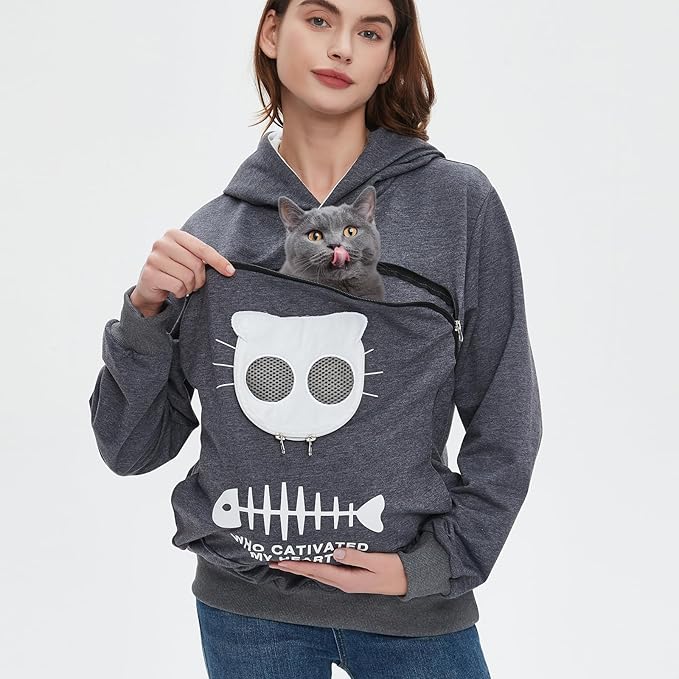 BOMBAXCEIBA Pet Pouch Hoodie Small Pet Carrier,Dog Cat Pouch Hoodie Sweatshirt Kangaroo Pocket Holder, With Ears Women's Fit