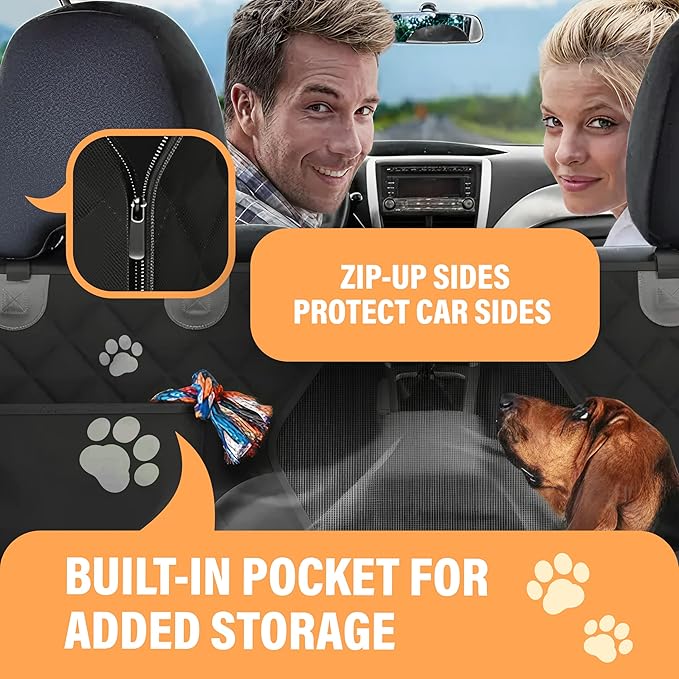 Active Pets Dog Car Seat Cover for Back Seat, Waterproof Pet Protection Hammock, SUV Truck Car Backseat Protector with Safety Features, XL, Orange