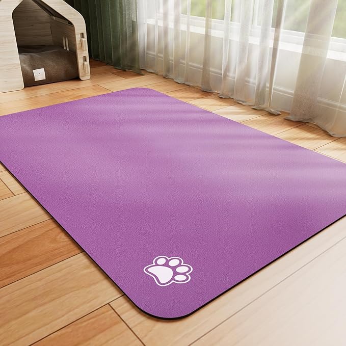 Dog Food Mat - Absorbent Cat Mat for Food and Water, No Stains Pet Feeding Bowl Mat, Easy to Clean Pet Placemats, Quick Dry Dog Water Dispenser Mat for Messy Drinkers | Paw Purple 12"x 19"