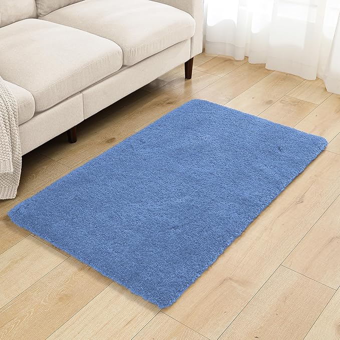 Blue Bathroom Rugs 30"x50" - Large Bath Mat for Bathroom Floor, Fluffy Microfiber Plush Rug, Non Slip and Washable - Great for Living Room, Bedroom or Kitchen Mat