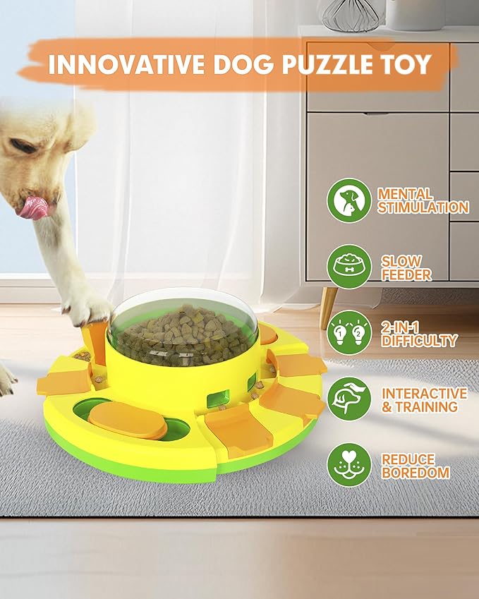 DollSheriffgoo Dog Puzzle Toy Mental Stimulation - Level 2 in 1 Dogs Food Puzzles Toys, Dog Treat Puzzle Feeder (Intermediate-Green Push)