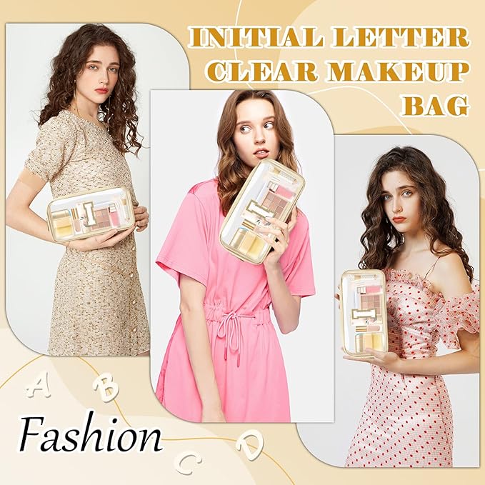 Personalized Initial Letter Clear Makeup Bag,Preppy Small Nylon&PVC Cosmetic Zipper Bag with Chenille Letter,Portable Beach Travel Skincare Toiletry Bag,Trendy Monogram Gift for Teen Girls Women,I