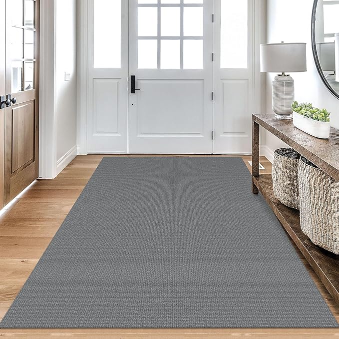 KOZYFLY Washable Area Rug 4x6 Ft Non Slip Rubber Backed Rugs for Entryway Bedroom Throw Rugs Boho Entry Rug, Cotton Braided Floor Carpet for Dining Room Living Room, Grey