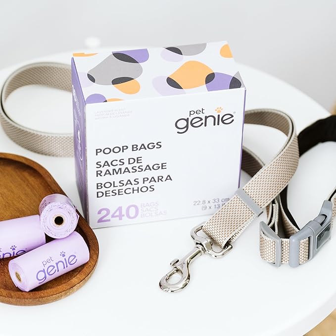 Pet Genie, Dog Poop Bags Rolls Scented, Extra Strong & Leak-Proof for Dogs, Lavender Scented, Easy Tear Pet Waste Bags, Made from 65% Recycled Plastic, 16 Rolls (240 Count)