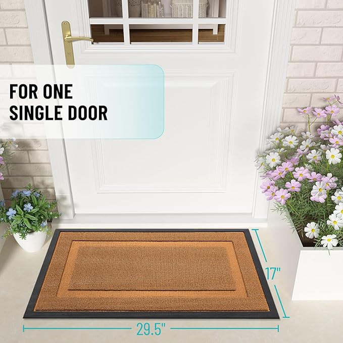 OLANLY Front Door Mat Indoor Outdoor Entrance, Waterproof All-Season, All-Weather Doormat, Sturdy Natural Rubber, Low Profile, Easy Clean Patio Porch Entryway Mat, 33x21, Tangerine Orange