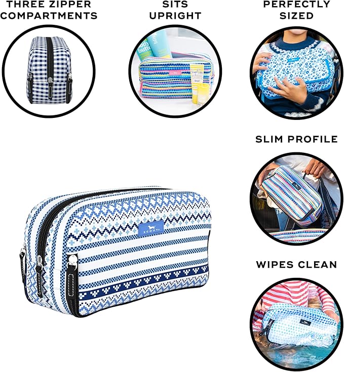 SCOUT 3-Way Bag - Travel Makeup Pouch and Toiletry Bag for Women with Three Zipper Compartments - Stands Upright, Wipes Clean