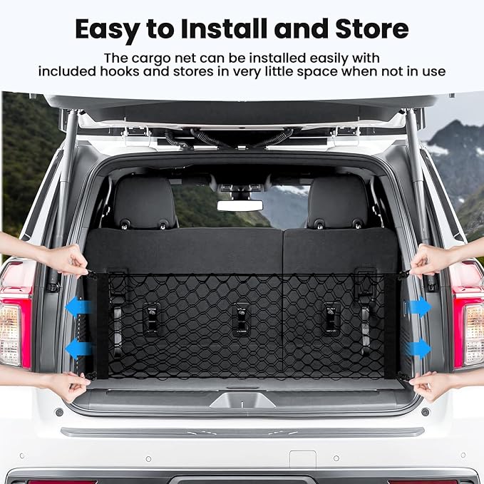 Cargo Net for Chevy Suburban Tahoe GMC Yukon&Yukon XL Cadillac Escalade 2021–2025 2026 Envelope Style Heavy Duty Elastic Mesh Trunk Cargo Organizer Easy Install Storage Net with Hooks