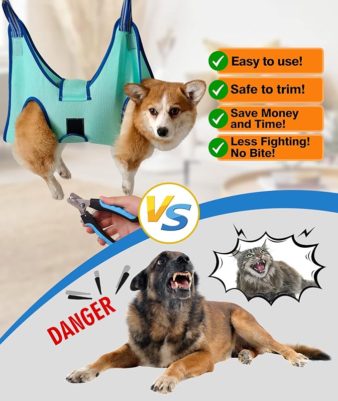 Dog Grooming Hammock,Hanging Harness Holder for Nail Clipping, Nail Trimming Hammock with Wide Strap, Grooming Sling Hanger for Claw Care (X-Large 50 LB Max/Turquoise)