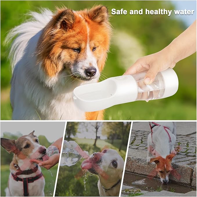 Misthis Portable Dog Water Bottle - Leak Proof Dog Water Dispenser with Bowl & Food Container, Dishwasher Safe Food Grade Plastic for Pet Puppy Outdoor Walking Hiking Travel White