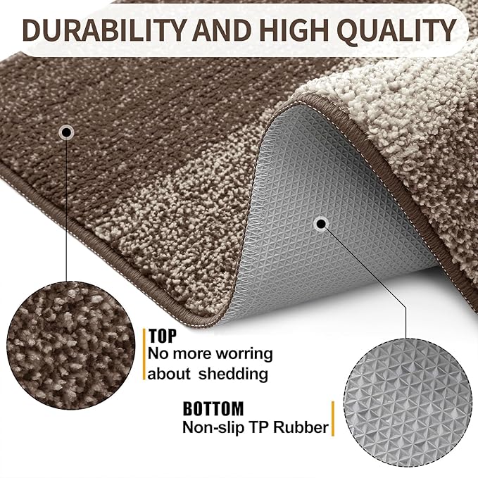 Kitinjoy Indoor Outdoor Door Mat, 47x20 Non-Slip Absorbent Dirt Trapper, Low-Profile Washable Inside Entrance Front Floor Mat, Sturdy Soft Entry Doormats for Entryway, Light Brown