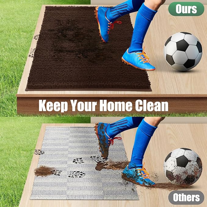 IM HOME Chenille Absorbent Outdoor Doormat 48" x 30", Washable Muddy Door Mats for Dog Non Slip Indoor Doormat Soft Front Inside Doormats for Entryway, Mud Dog Paws, Patio Brown
