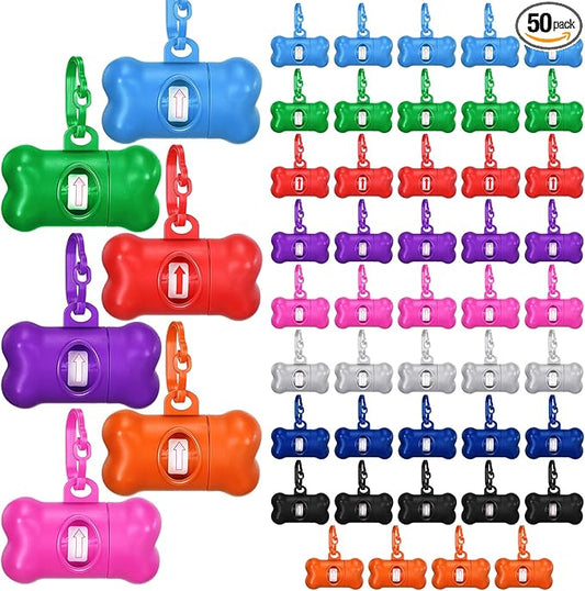 Zhehao 50 Pcs Dog Poop Trash Bag Holder Dispenser Plastic Dog Poop Waste Bag Holder for Leash with Hook and Leak Proof for Walking Hiking Camping(Bone)