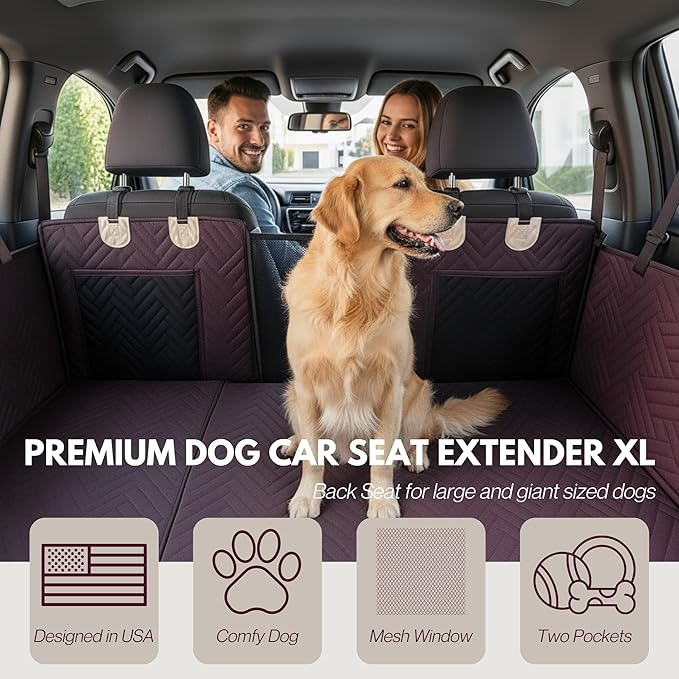 – Back Seat Pet Cover for Dogs, Premium Dog Hammock for Car with Hard Bottom | XL, Waterproof & Washable | Dog Car Seat Cover for Large | Fits Large SUV, Trucks (Brown)