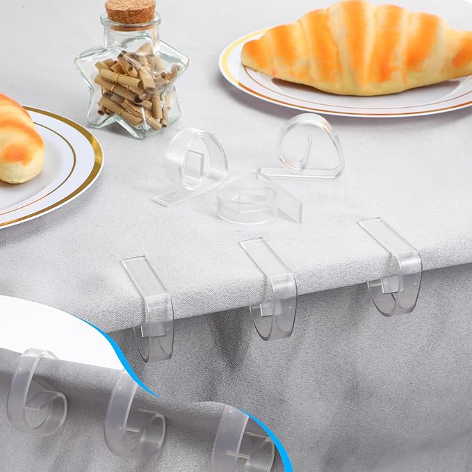 150 Pieces Transparent Clear Tablecloth Clips Plastic Table Cloth Clips Windproof Table Cover Holder Clamps Tablecloth Cloth Holder for Christmas Wedding Party Indoor Outdoor Camping Picnic