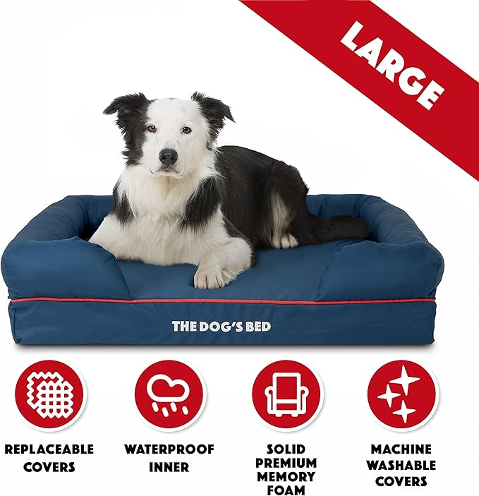The Dog’s Bed, XL Oxford Blue, Memory Foam, Pain Relief: Arthritis, Hip & Elbow Dysplasia, Post Surgery, Lameness, Supportive, Calming, Waterproof Washable Cover