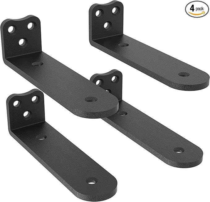 Eurydice Heavy Duty Floating Shelf Brackets, 1/4 inch Thick L Brackets, (4 In 4 Pack Black), Holds 200 lb, Rounded Arc Edge, One-Piece, 3 Hole Mounting For Wood Shelves in Kitchen, Garage, Office, DIY