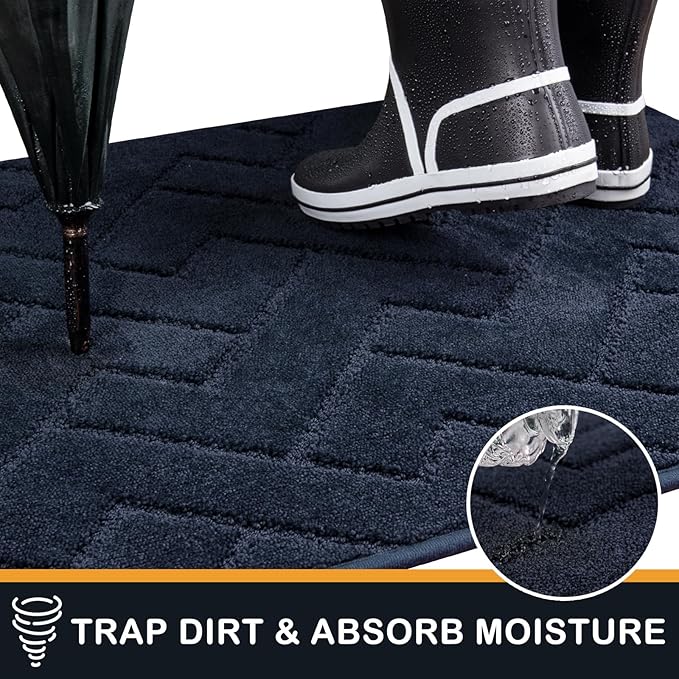 PURRUGS Dirt Trapping Door Mat 34" x 59", Non-Slip Machine Washable Entry Rug, Dog Doormat, Indoor Front Door Mat, Super Absorbent Entryway Rug for Muddy Shoes & Paws, Navy Blue