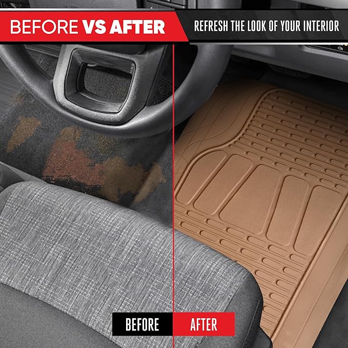 BDK Motor Trend WingRunner Heavy Duty Rubber Rear Floor Mat Liner, Trim-to-Fit Back Row Non-Slip All Weather Interior Protection Universal Fit Trucks Cars Sedans SUVs, Fits 2nd or 3rd Row - Beige